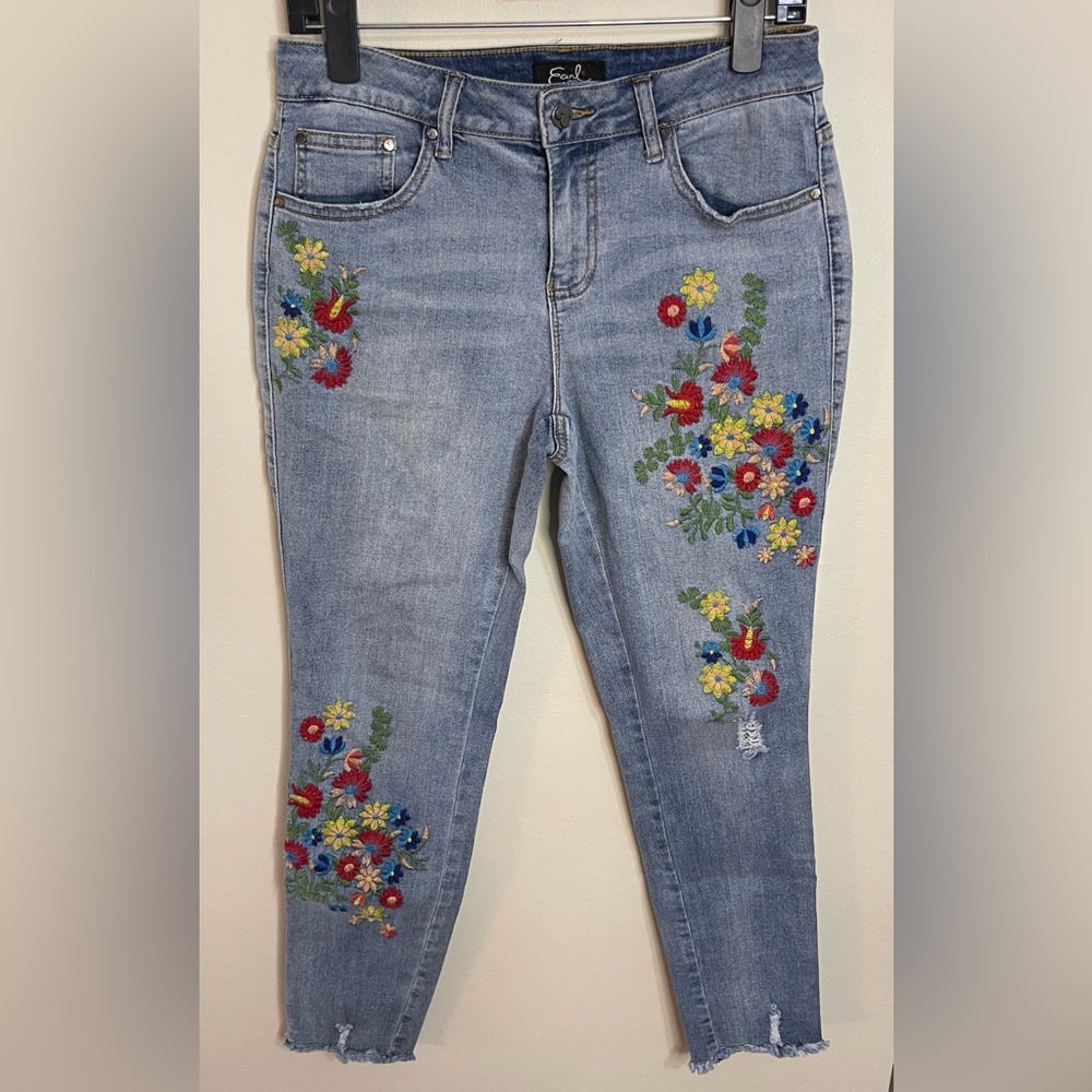Earl Jeans Embroidered Ankle Skinny Denim Jeans Pant Sz 8 - Picture 6 of 17